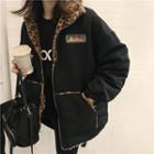 Leopard Fleece Zip Jacket As Shown In Figure - One Size
