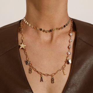 Lettering Star Faux Pearl Layered Choker Necklace