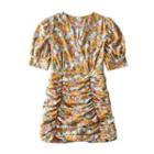Flora Puff-sleeve Shirred Mini A-line Dress