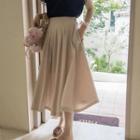 Pleated Flare Long Skirt Light Beige - One Size