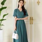 Chiffon Tie-waist Wrap-front Dress