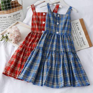 Ruffled-trim Checker Sleeveless Dress