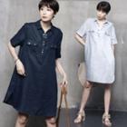 Half-placket Slit-side Linen Shirtdress