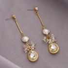 Rhinestone & Faux Pearl Water Drop Earring 1 Pair - Gold - One Size