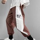 Two-tone Lettering Drawstring-cuff Cropped Harem Pants