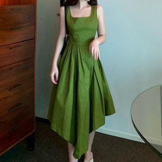 Sleeveless Asymmetrical Midi A-line Dress Green - One Size