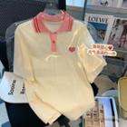 Short-sleeve Polo Collar Heart Printed T-shirt