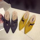 Pointed Faux-fur Trim Kitten Heel Mules
