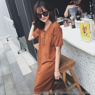 Short-sleeve V-neck Midi Sheath Dress