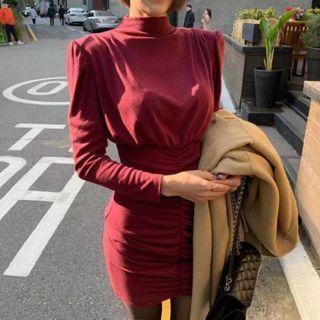 Long-sleeve Mock-neck Mini T-shirt Dress