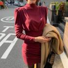 Long-sleeve Mock-neck Mini T-shirt Dress