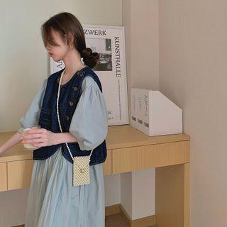 Short-sleeve A-line Dress / Denim Vest