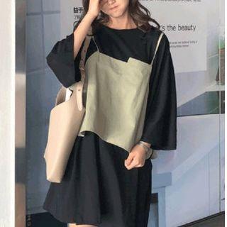 Set: Long-sleeve Long T-shirt + Asymmetrical Cami Top