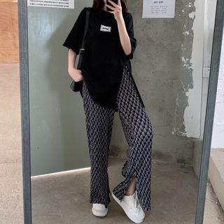 Short-sleeve Label Applique T-shirt / Lettering Wide Leg Pants