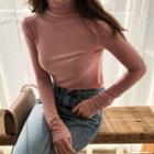 Long-sleeve Plain T-shirt Pink - One Size