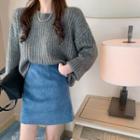Round Neck Sweater / Corduroy Slim-fit Skirt