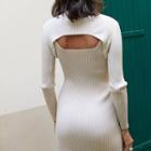 Set: Long-sleeve Knit Crop Top + Midi Tank Dress