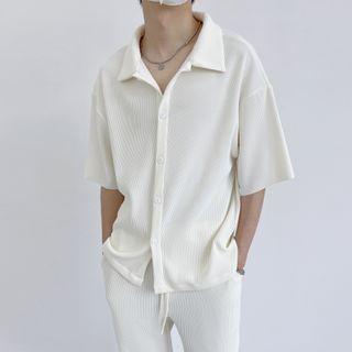 Set: Elbow-sleeve Textured T-shirt + Pants