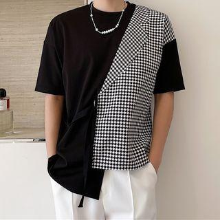 Short-sleeve Houndstooth Panel T-shirt
