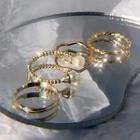 Set Of 4: Faux Pearl Open Ring / Alloy Ring (assorted Designs) Set Of 4 - Ring - One Size