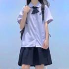 Set: Short-sleeve Letter Embroidered Shirt + Tie