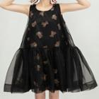 Sleeveless Mesh Bear Print A-line Dress