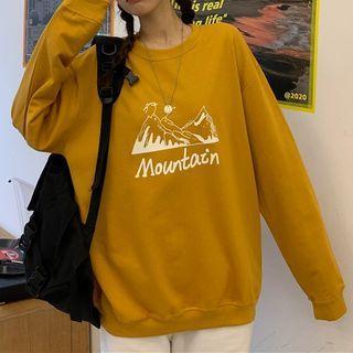 Lettering Mountain Print Sweatshirt