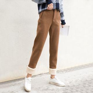 Fleece Panel Cropped Straight-cut Pants