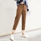 Fleece Panel Cropped Straight-cut Pants