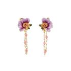 Fashion And Elegant Plated Gold Enamel Purple Flower Tassel Earrings With Cubic Zirconia Golden - One Size