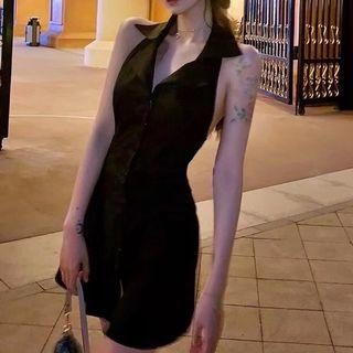 Halter Buttoned A-line Mini Dress