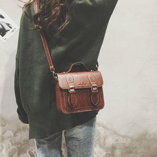 Faux Leather Crossbody Satchel Dark Brown - One Size
