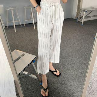 Tie-waist Stripe Straight-leg Pants