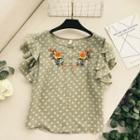 Dotted Flower Embroidered Short-sleeve Top
