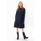 Wide-cuff Pleated-hem Shirtdress Navy Blue - One Size