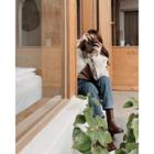 Single-breasted Plaid Jacket Cream - One Size