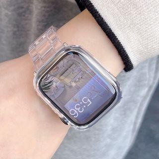 Set: Transparent Resin Apple Watch Strap + Protective Case