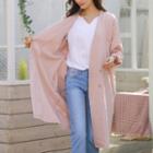 Collarless Double-breasted Linen Coat