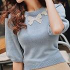 Bow Detail Elbow-sleeve Sweater