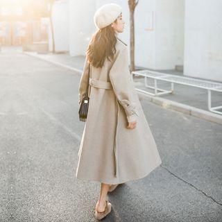 Tie-waist Button Wool Coat