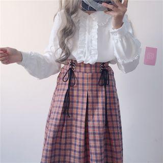 Frill-trim Shirt / Plaid A-line Midi Skirt