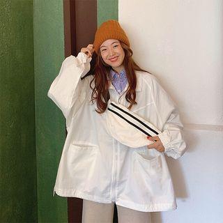Loose Fit Contrast Trim Zip Jacket