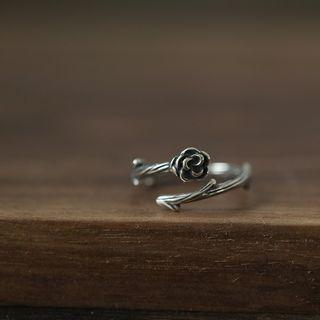 Rose Alloy Open Ring J2707 - 1pc - Silver & Black - One Size