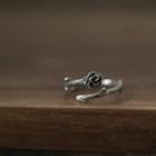 Rose Alloy Open Ring J2707 - 1pc - Silver & Black - One Size