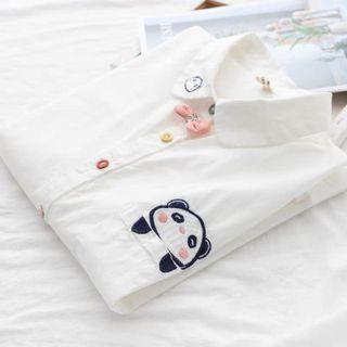 Panda Embroidered Shirt Panda - White - One Size
