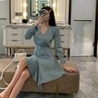 Long-sleeve Asymmetric Mini A-line Dress