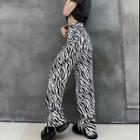 High Waist Zebra Print Slit Jeans