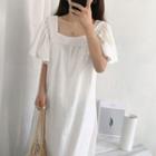 Short Sleeve Square-neck Plain Dress
