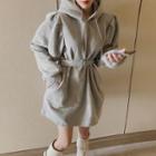 Loose-fit Hooded Pullover Dress With Belt