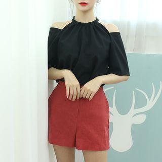 Halter-neck Cutout-shoulder Blouse
